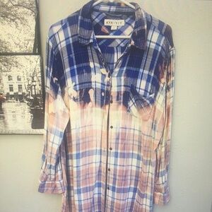 Women's Blue and Pink Plaid Button Down Shirt